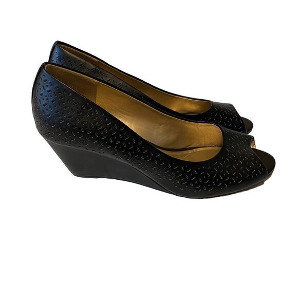 Comfort Plus Black Peep Toe Wedges Size 8.5W - Picture 3 of 5